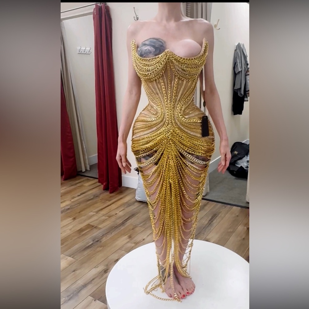 Stunning Designer Silver/Gold Evening Dress M